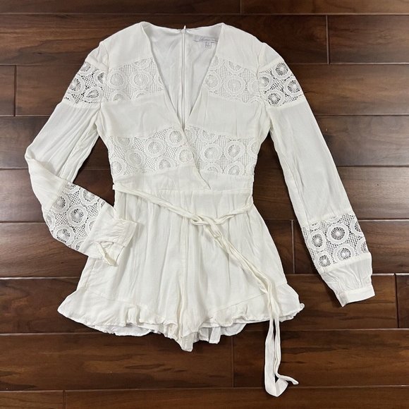 Lovers + Friends Women's Size Small White Crochet Jesse Romper Long Sleeve - Picture 1 of 9